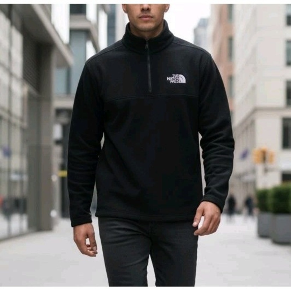 The North Face Fleece Pullover Jacket Mens S Black Quarter Zip Casual Outdoor
